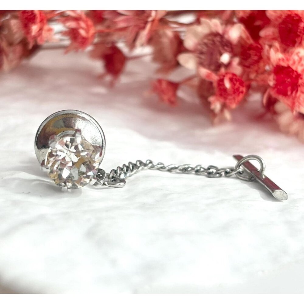 Faux CZ Gemstone Minimalist Silver Toned Vintage Men's Tie Tack